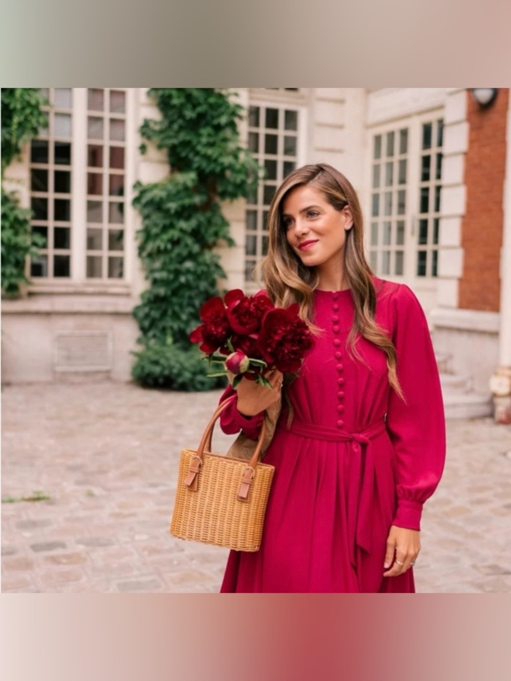 Gal Meets Glam Madelyn Dress - Raspberry Pink Long-Sleeve Tie-Waist Knee Length